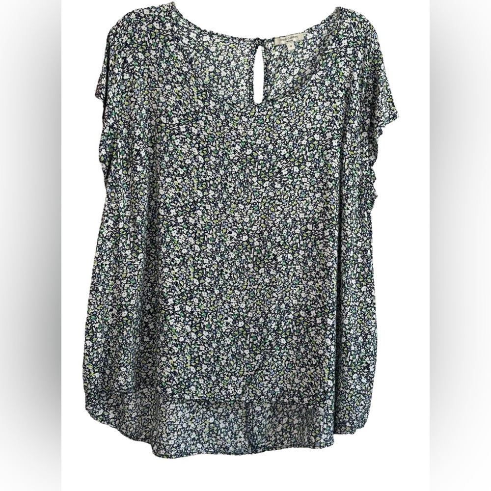 Anne Carson Ditsy Floral Hi-lo Hem Green/Black Top Size 1X